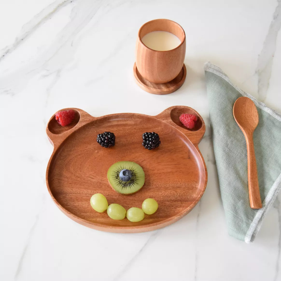 Kids Plate - Bear head Khaya Wood