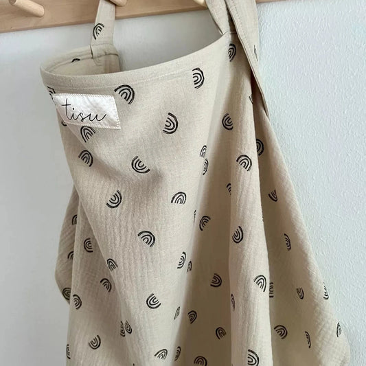 Nursing cover, Beige Rainbow with matching pouch - Awarded design from Finland