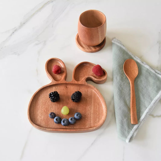 Kids Plate - Rabbit head shape  Khaya Wood